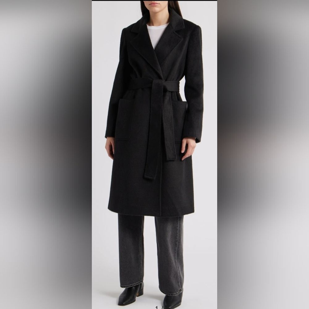 Sam Edelman Longline Wrap Trench Coat NWOT Size 10 Black